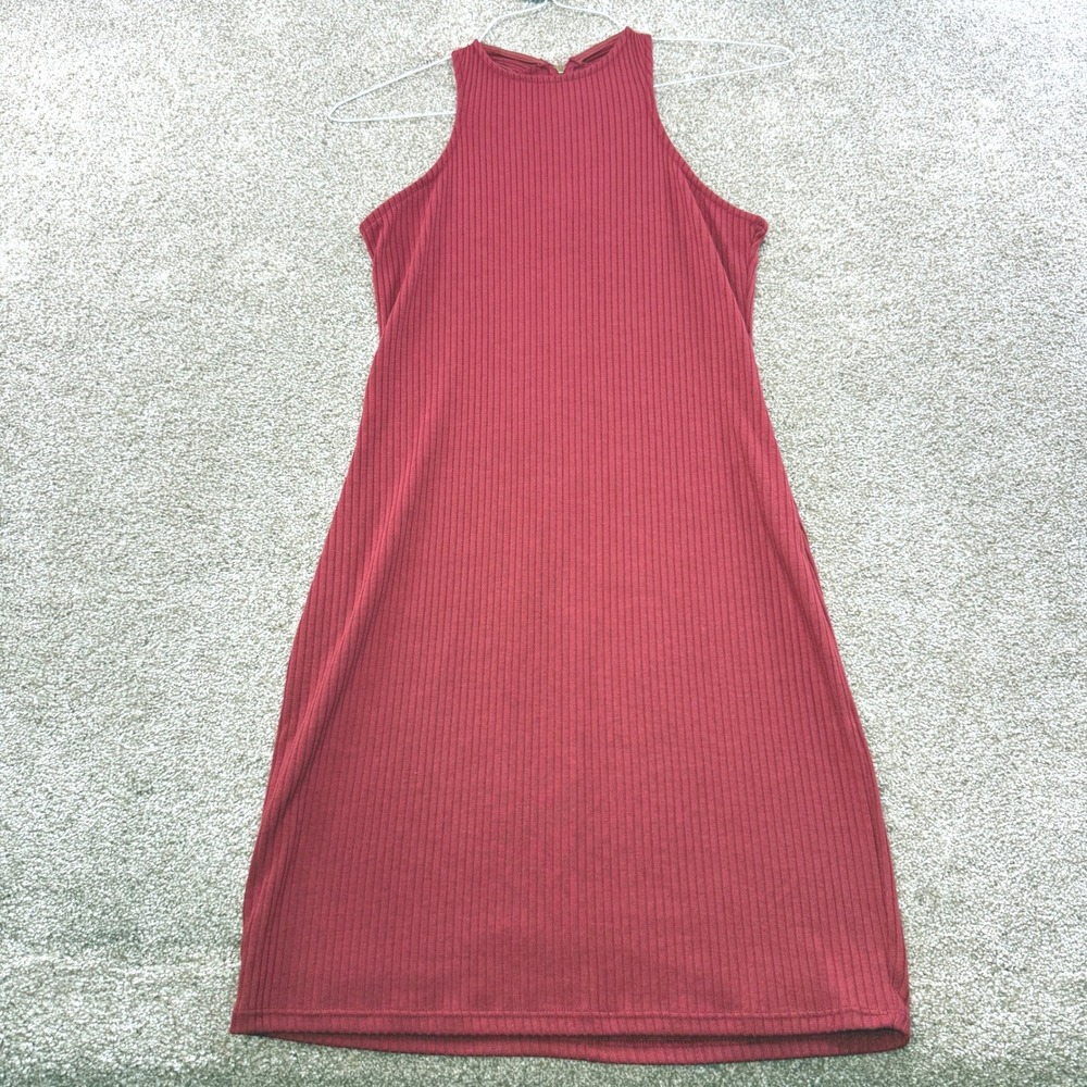 Charlotte Russe Red Ribbed Knit Halter Mini Dress Medium Bodycon Cocktail Party